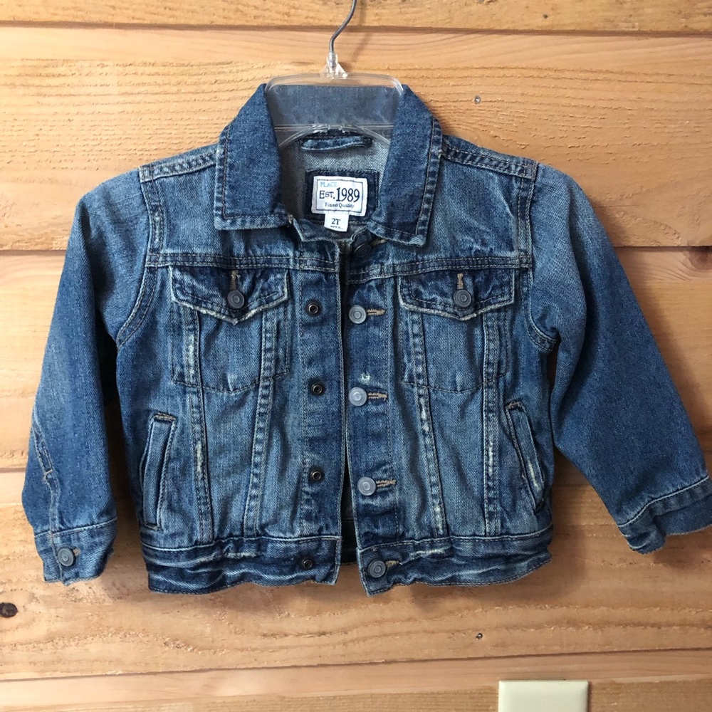 Distress look snap button up denim jacket size 2T Place 1989 100% cotton
